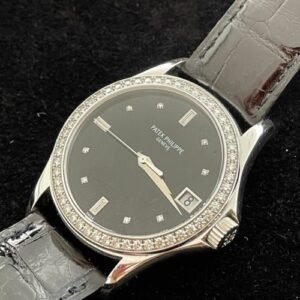 Patek Philippe Calatrava 5108G 18K White Gold Black Dial / Diamond Bezel